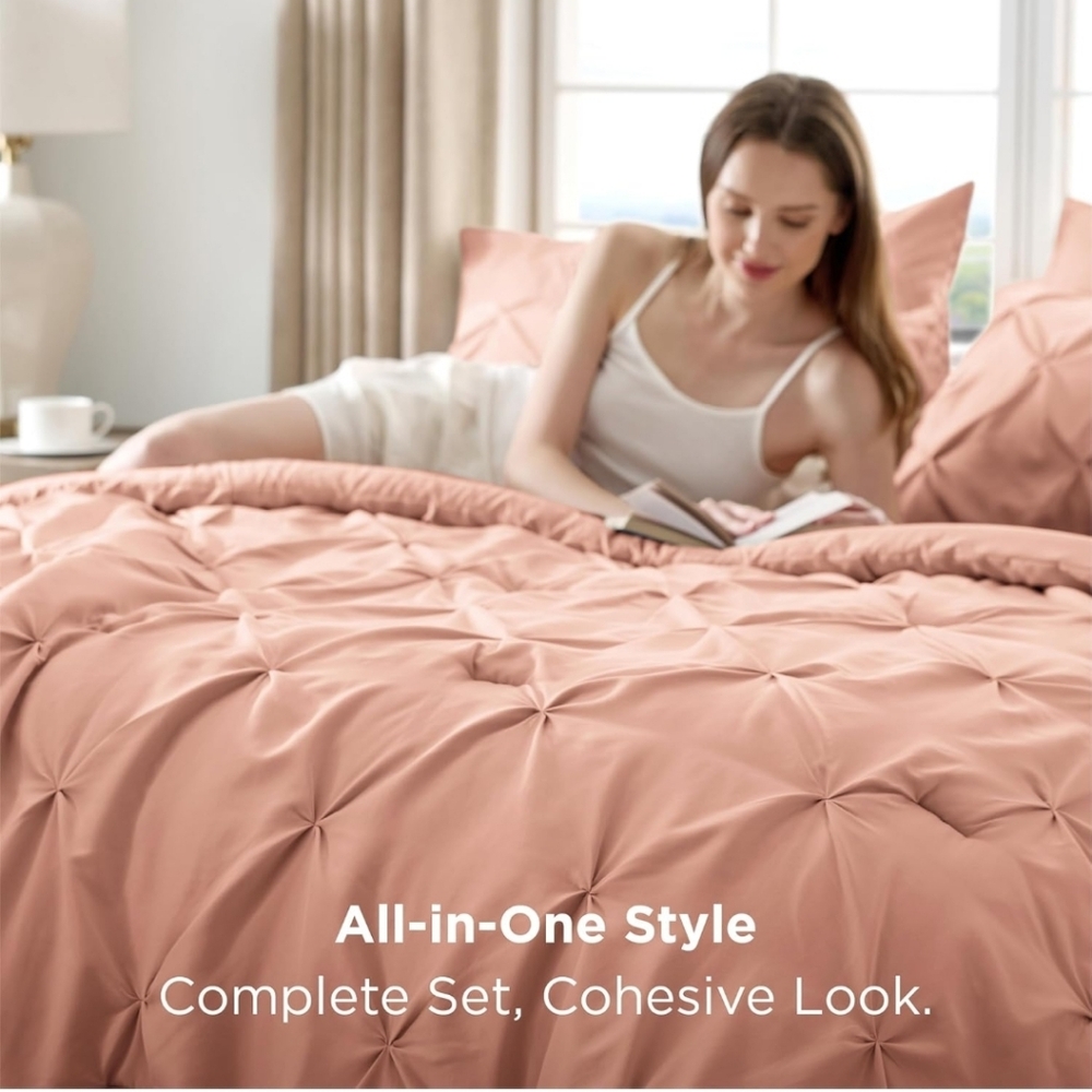 Bedsure King Size Comforter Set Dusty Pink - Bed in a Bag Bedding Set 7 Pieces - Picture 7 of 13